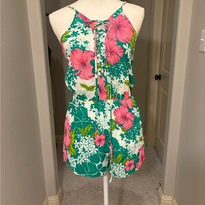 Izzy & Lola Pink and Green Floral Romper